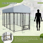 Grepatio Outdoor Dog Kennel for Large Dogs, 8x4x5.7 FT Dog Enclosure with Waterproof, Heavy Duty Welded Wire Steel Dog Playpen Fence with 2 Rotating Dogs Bowls, Outside Dogs Cage Run with Secure Lock