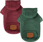 2 Pack Dog Hoodie Sweaters for Small Medium Dogs Warm Dog Clothes for Large Dogs Soft Waffle-Like Laminated Sweatshirt Bulldog (Dark Green+Wine Red, XXS (Back: 8",Chest: 11", Neck: 7.9"))