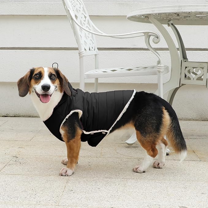 Fleece Lining Dog Hoodie with Harness Built in,Extra Warm Large Dog Jacket in Winter Doggie Coats with Drawstring Hooded,Black XXXL