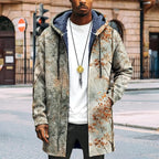 LIZALIG Long Hooded Cardigan Men Japanese Art Style Fashion Cool Graphic Coats Winter Warm Lined Fleece Jacket
