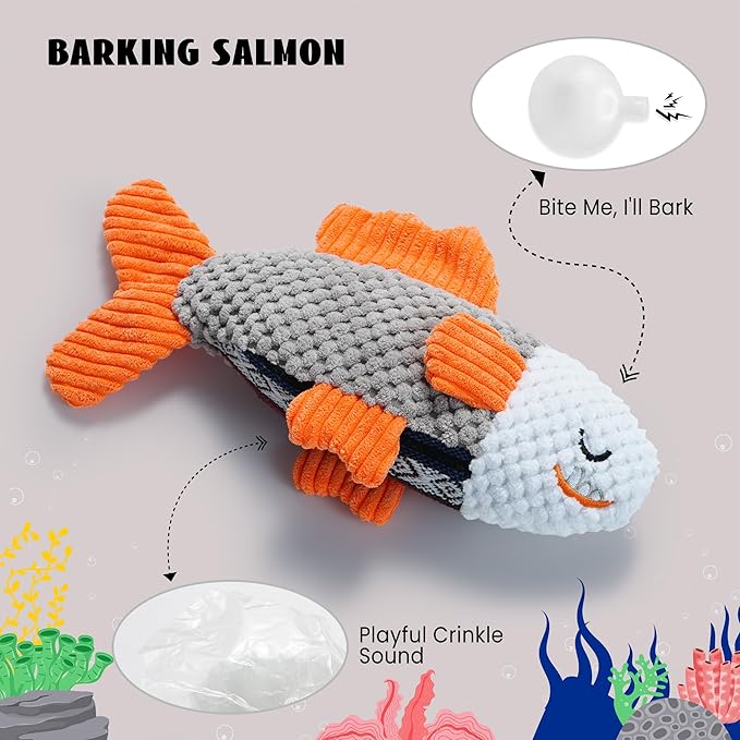 Nocciola 4 Packs Crinkle Squeaky Dog Toys for Aggressive Chewers, Durable Stuffed Plush Rope Tug Puppy Toy for Small, Medium Large Dogs, Octopus Fish Ocean Beach Summer, Dog Birthday Gifts
