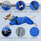 BRKURLEG Blue Dog Winter Coat, Cozy Winter Dog Jackets, Small Dogs Coat with Harness, Onesie Body Warm Puppy Christmas Jacket, Pet Reflective Cold Weather Jackets, Puppy Four-Legged Puffer Coats,L