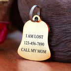 Ultra Joys Cat ID Tag Personalized Pet Tags, Durable Stainless Steel Small Pet Mini Dog Cat Tag Lightweight - Bell Tag in Gold