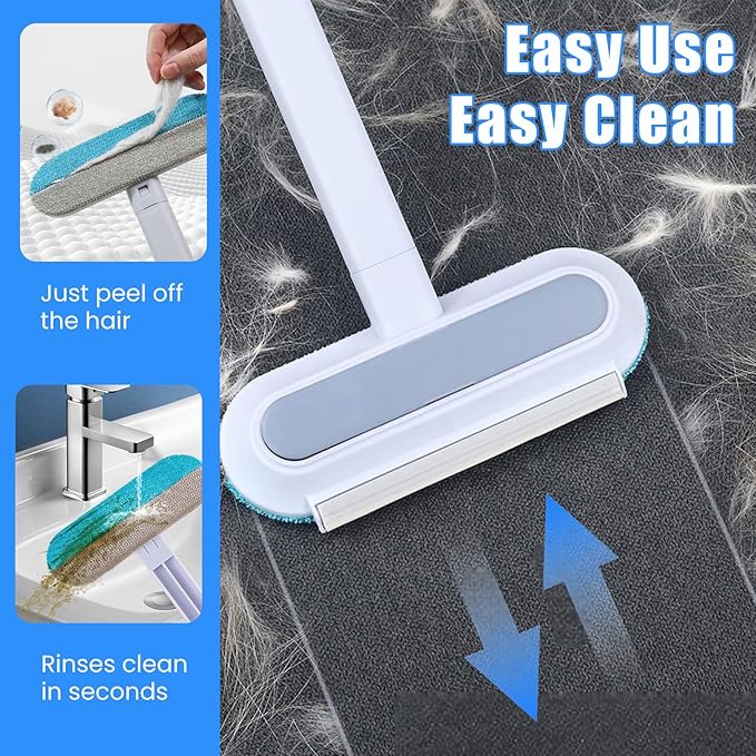 Pet Hair Remover, Reusable 4 in 1 Pet Hair Removal Tool Brush for Lint, Multifunctional Cat & Dog Hair Remover for Couch Furniture Car Bed Window Clothes, Washable Brush with Long Handle & 2 Scrapers