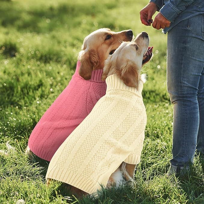 Queenmore Small Dog Sweaters for Dogs Girls Boys,Xmas Sweater Small Dog,Turtleneck Knitted Sweater for Dogs Cats,Cold Weather Pullover for Male Female,Soft Sweaters Pet Apparel(Light Apricot,S)