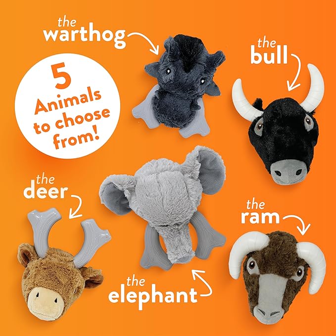 Spunky pup Knucklehead Durable Dog Toy - 2-in-1 Plush & Chew Toy for Aggressive Chewers, Chicken-Flavored Dental Chew, Durable Double-Stitched Squeaker- Warthog