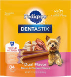 Pedigree Dentastix Dual Flavor Small Breed Dog Treats, Bacon & Chicken, 17.78 oz. Bag (84 Treats)