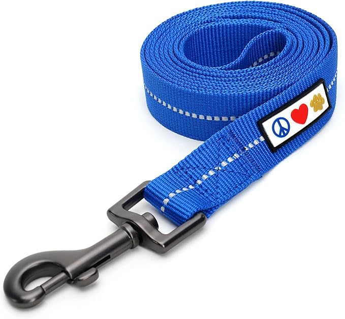 Pawtitas 6 FT Recycled Dog Leash with Reflective Stitched Thread Stitched on Side| Small Reflective Dog Leash Made from Plastic Bottles Collected from Oceans – Blue 6 ft Dog Leash