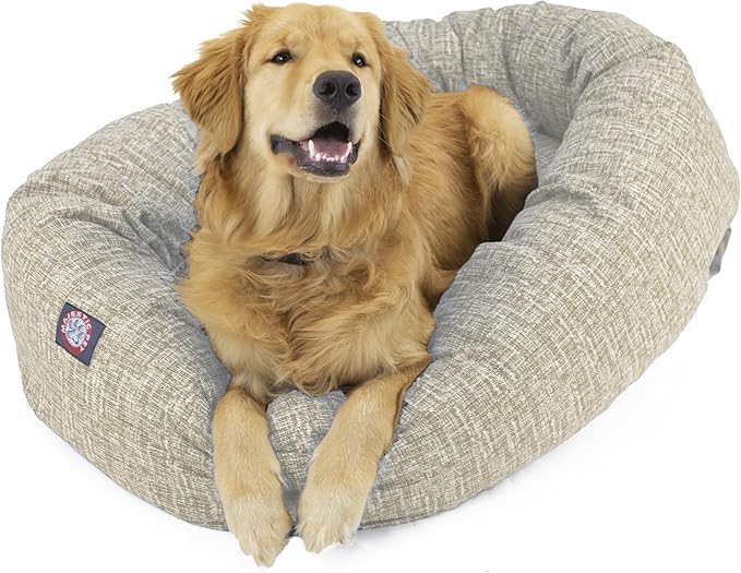Majestic Pet 40 Inch Bagel Calming Dog Bed Washable – Cozy Soft Round Dog Bed with Spine Support for Dogs to Rest Their Head - Fluffy Donut Dog Bed 40x29x9 (Inch) - Round Pet Bed Large – Tan