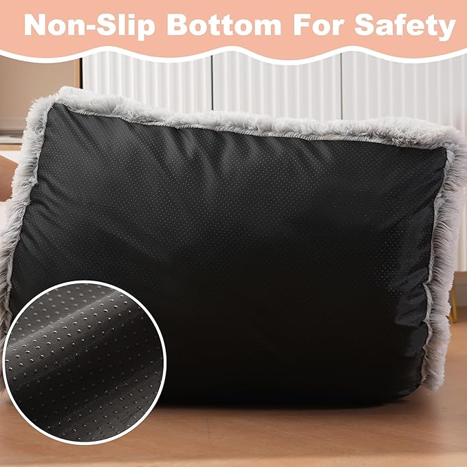Bedfolks Plush Dog Crate Bed, Waterproof & Washable Faux Fur Pad for Extra Large Dogs, Grey, 41"x27"