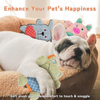 Crinkle Dog Toys Squeaky Plush No Stuffing Cute Puppy Stuffless Tough Rop Pull Toy, Fun Dog Stuffed Animals Durable Chew Set for Small Medium Large Pup (Large, Pink Pig+Green Frog+Blue Dog)