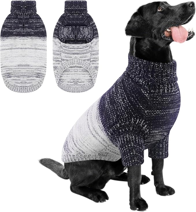 Queenmore Pullover XL Dog Sweater,Classic Turtleneck Warm Pet Sweater with Leash Hole for Dog Girls Boys,Winter Knitwear Clothes for Dachshund,Corgi,French Bulldog(Blue,XL)