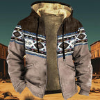 Men's Western Aztec Jackets Hooded Cowboy Hoodie Warm Full Zip Ethnic Vintage Long Sleeve Coat Fall Winter Tops