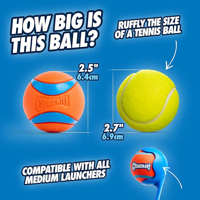 Chuckit! Ultra Ball Dog Toy with Chuckit! Cleaning Bucket Bundle, Bouncy Fetch Pet Toys For Dogs 20-60 lbs, Interactive Dog Toys, Durable Rubber, Size Medium, 2.5-inch Diameter, 8-Pack of Balls