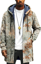 LIZALIG Long Hooded Cardigan Men Japanese Art Style Fashion Cool Graphic Coats Winter Warm Lined Fleece Jacket