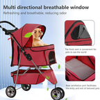 FDW Pet Stroller 3-Wheel Durable Foldable Cat Dog Stroller with Washable Liner Storage Basket Cup Holder,Red