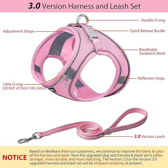 AIITLE Easy Walk Dog Harness and Leash Set - Pet Supply No Pull, Step in Adjustable Pet Harnesses with Padded Vest for Summer, No Choke Over, Easy to Put on Medium Dogs Pure Pink L