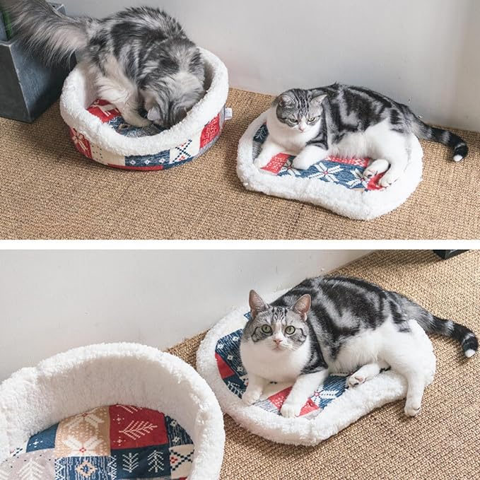 Cat Cave Bed – Plush, Warm & Calming Hideaway with Detachable Lid & Mat, Covered House for Indoor Kitten & Kitty (Yellow)