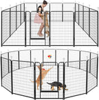 Dog Playpen Outdoor Extra Wide 16 Piece Panels Heavy Duty Dog Fence 50" Height Anti-Rust with Doors Portable for RV Camping Yard, Total 42FT, 140 Sq.ft, Snowy Black