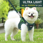GAMUDA Small Pet Harness Collar and Leash Set, Step in No Chock No Pull Linen Fabric Soft Mesh Dog Vest Harnesses Reflective for Dogs Puppy Cats Kitten Rabbit (Green, XL)