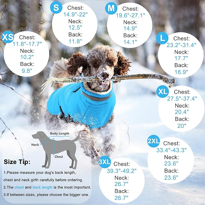 Dogcheer Dog Coat with Harness, Waterproof Dog Jacket Adjustable Pet Winter Coat with Zipper, Christmas Puppy Snow Jacket Fleece Sweater for Small Medium Large Dogs - Sky Blue L