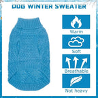 Mihachi Turtleneck Dog Sweater - Winter Coat Apparel Classic Cable Knit Clothes with Leash Hole for Cold Weather, Ideal Gift for Pet in New Year Lake Blue
