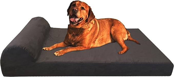 Dogbed4less Premium HeadRest Pillow Orthopedic Cool Memory Foam Dog Bed for Large Dogs, Waterproof Lining with Washable Suede Espresso Cover, Extra Large 47X29 Inches