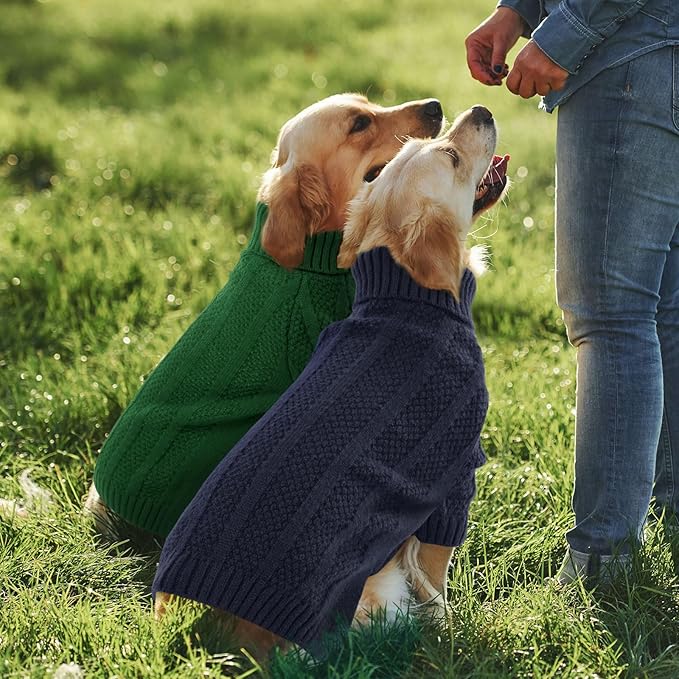 Queenmore Dog Sweater, Large Dogs Sweater Xmas,Turtleneck Pullover Dogs Sweaters for Dog Girls Boys,Sweaters Doggy Large,Thanksgiving Knitted DogSweater for French Bulldog(Dark Navy,L)