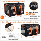 22''(L) x 16''(W) x 14''(H) Large Double pet Carrier for 2 Small-Medium Cats and car Travel,with a Removable Divider,Large Loading top,4 Pockets and Zipper Locks.