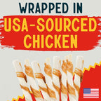 Canine Chews Chicken-Wrapped Rawhide Twists for Dogs - Pack of 90 U.S.A. Sourced Chicken Wrapped Rawhide Dog Treats, Sticks for Dogs - Premium & Natural Beefhide Chews