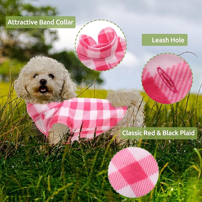 Kama Bridal 3 Pack Dog Coat - Spring, Autumn, Winter - Fleece Vest for Cats & Small/Medium Dogs - Red, Pink, Purple Plaid (S)