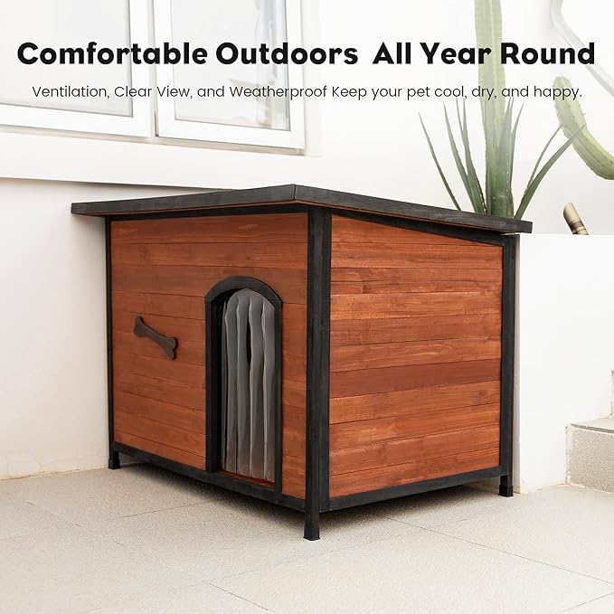 Large Solid Wooden Dog House,Suitable for Both Indoor and Outdoor, Suitable for Large Dogs and Animals of The Following Size, Easy to Clean,Can DIY,45.75" W x 31.25" D x 32.5" H,Grey