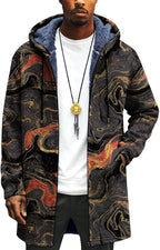 LIZALIG Long Hooded Cardigan Men Japanese Art Style Fashion Cool Graphic Coats Winter Warm Lined Fleece Jacket