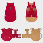 azuza Dog Jacket Waterproof & Windproof Dog Coat for Small Dogs with Thick Fleece, High Collar with Leash Hole, Adjustable Velcro & Elastic Belly, Red M