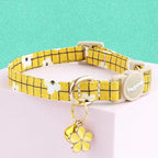 Faygarsle 2 Pack Striped Plaid Floral Pattern Cat Collars Breakaway Safety Collar with Bell Spring Summer Design for Girl Cats,Yellow Multicolor