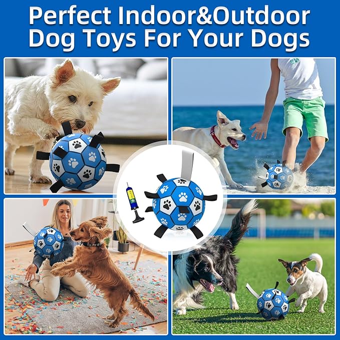 QDAN Dog Balls Toys, Soccer Ball with Straps, Balls for Dogs for Small Medium Puppy, Herding Ball Toy, Birthday Gifts (6 Inch)