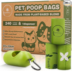 Dog & Cat Compostable Poop Bags (240 Counts w/Dispenser) - Plant Based, Enhanced Leak-Resistant, Odor-Resistant & Durable – Unscented,Sustainable Cleanup Solution –10% to Animal Rescue