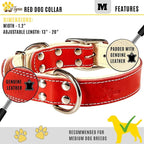 ADITYNA Heavy-Duty Leather Dog Collar for Medium Dogs - Soft Padded for Comfort - Red Dog Collar for Walking, Training, and Hiking