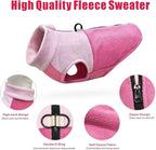 Idepet Dog Fleece Vest Sweater Zip Up Warm Pullover Dogs Jacket with D-Ring Leash Winter Cold Weater Coat Pet Sweatershirt Clothes Hoodie for Small Medium Dogs Boy Girl (Pink/Rose Red, XS)
