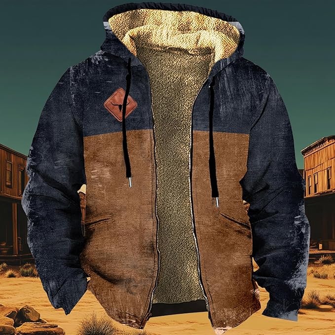 Men's Zip Up Jackets Western Style Ethnic Hoodie Hooded Vintage Long Sleeve Warm Coat Winter Outfits
