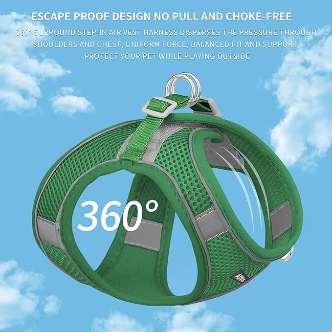 AIITLE Step in Dog Harness and Leash Set - Summer No Pull Escape Proof Vest Harnesses with Soft Mesh and Reflective Bands, Adjustable Pet Outdoor Harnesses for Small and Medium Dogs Green M