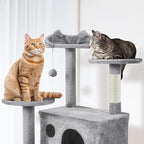 Yaheetech Tall Cat Tree, 80in Multi-Level Cat Tower with Scratching Posts, Double Caves, Perched Platforms and Dangling Balls, Pet Stand House for Kittens, Light Gray