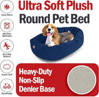 Majestic Pet 32 Inch Suede Calming Dog Bed Washable 32x23x7 (Inch) – Cozy Soft Round Donut Dog Bed with Spine Support for Dogs to Rest Their Head - Pet Bed Medium – Navy (2025)
