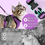 Cat Harness and Leash Set,Escape Proof Adjustable Cat Harness,Soft and Breathable Kitten Harness and Leash with Reflective Strips for Walking and Traveling(Purple, X-Small(3.3-8.9lb))