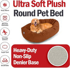 Majestic Pet 40 Inch Suede Calming Dog Bed Washable 40x29x9 (Inch) – Cozy Soft Round Donut Dog Bed with Spine Support for Dogs to Rest Their Head - Pet Bed Large – Rust (2025)
