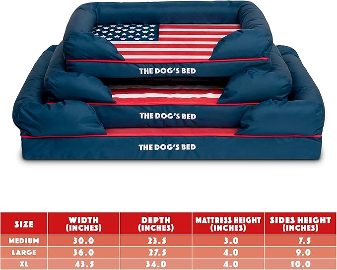 The Dog's Bed Replacement Outer Cover ONLY (Outer Cover ONLY - NO Bed, NO Waterproof Inner) for The Dog's Bed, Washable Oxford Fabric, Large (Blue with Red Piping USA Flag Embroidery & Centre Flag)