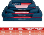 Replacement Outer Cover for The Dog's Bed Orthopedic Memory Foam Dog Bed. Washable Oxford Fabric, Medium (Blue with Red Piping USA Flag Embroidery & Centre Flag)