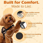 Bark Appeal Tan Plaid No-Pull Dog Harness for Medium to Large Sized Pets – Adjustable, Reflective Vest with 3 Leash Clips for Added Control, Easy Walks & Training – Large