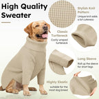 Queenmore Large Dog Sweater, Plaid Dog Sweaters for Large Dogs, Turtleneck Pet KintSweater with Check Pattern, Long Sleeve Holiday Pet Knitwear, Solid, Apricot L