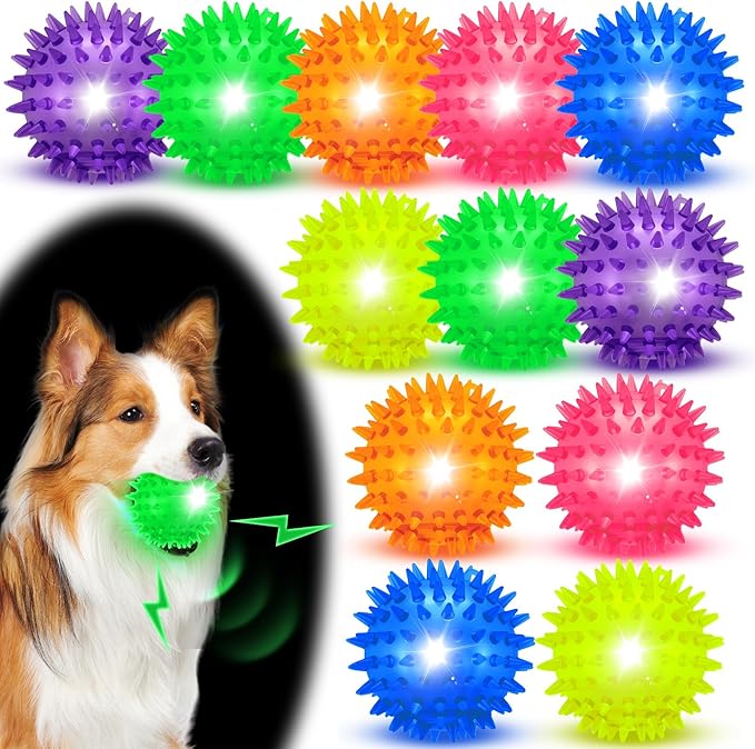 12 Pcs 2.56" Light up Squeaky Dog Balls Large Dog Toys Ball Puppy Chew Toys for Small Medium Large Pet Clean Teeth Teething